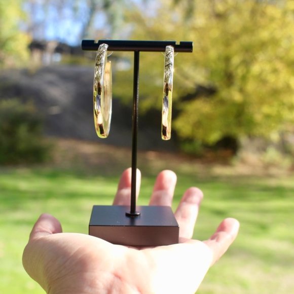 ANTHRO x BaubleBar Neon Gold Clear Hoops Earrings - Picture 6 of 11